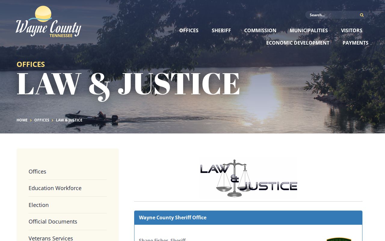 Wayne County Law and Justice page showing Criminal Justice Center offices