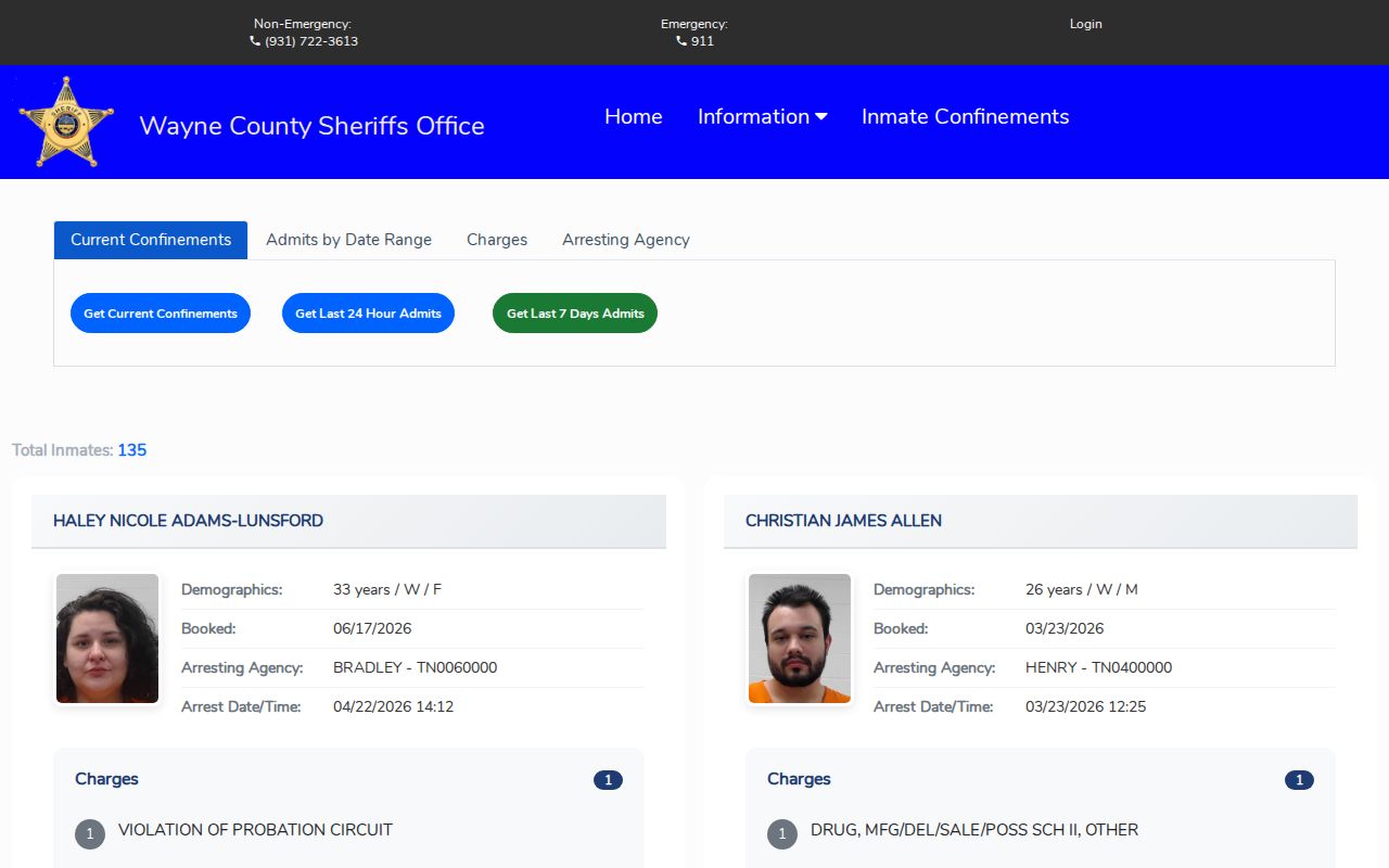 Wayne County vendor-hosted recent booking search interface