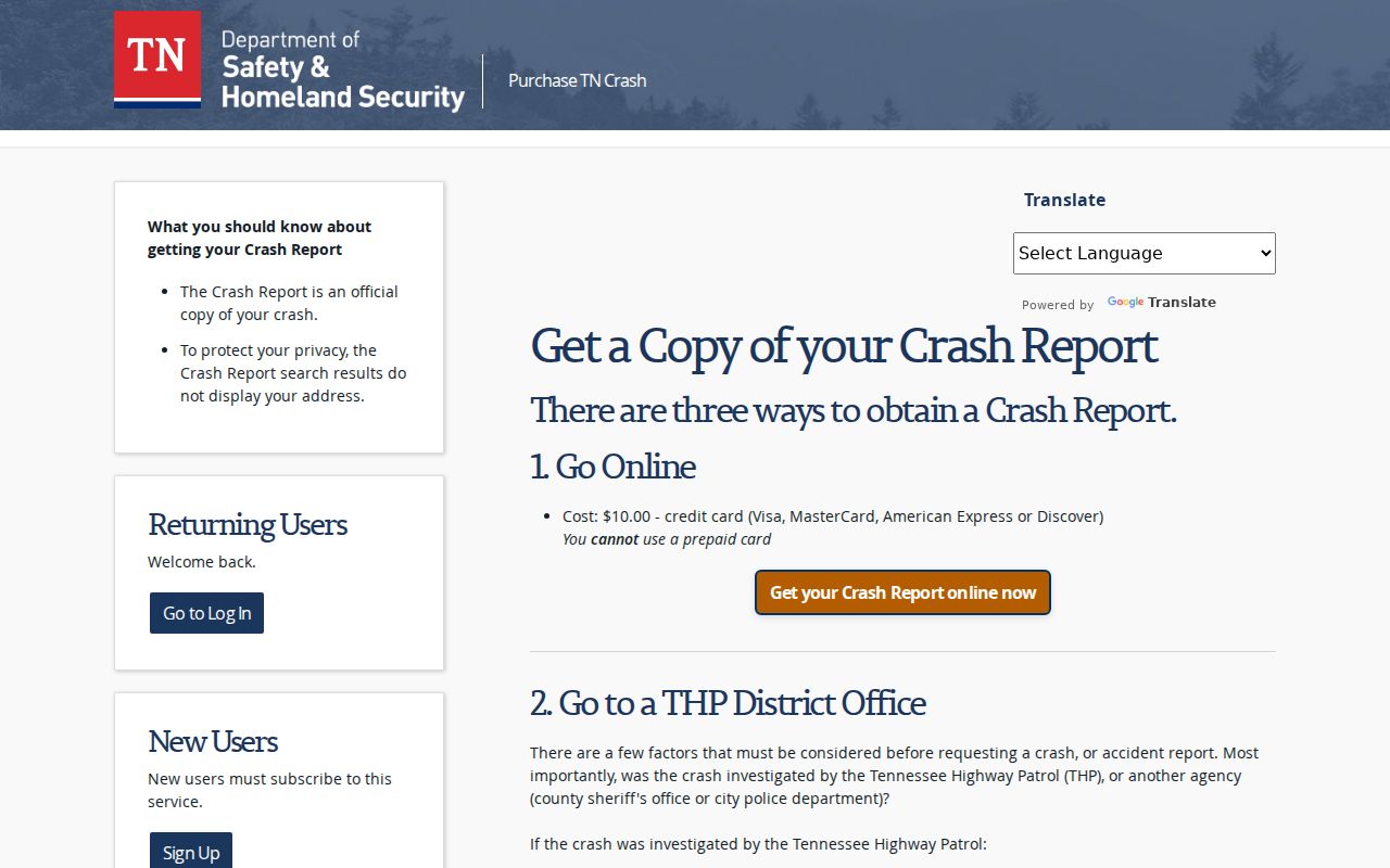 Wayne County arrest record route through the official Tennessee crash report portal