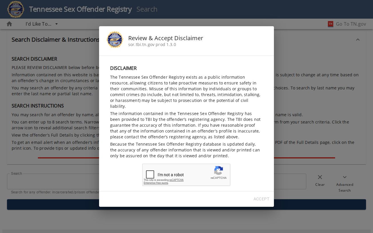 Wayne County sex offender search controls on the Tennessee registry