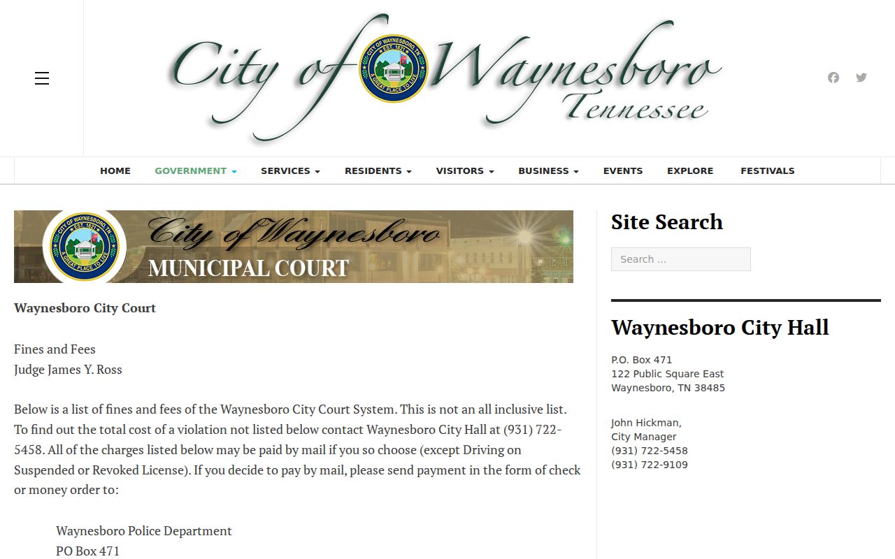 Waynesboro criminal records shown through the official municipal violation table